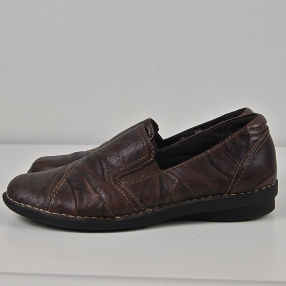 Clarks Bendables Textured Leather Comfy Brown Slip On Loafers Flat US9.5 UK7.5 - Picture 4 of 16